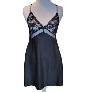 Victoria's Secret Black Lace Silky Lingerie Slip Dress